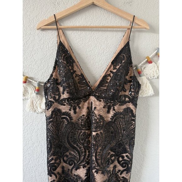 Free People Night Shimmers Sequin V-Neck Lined Mini Dress Black Glam Party Prom - Picture 5 of 12